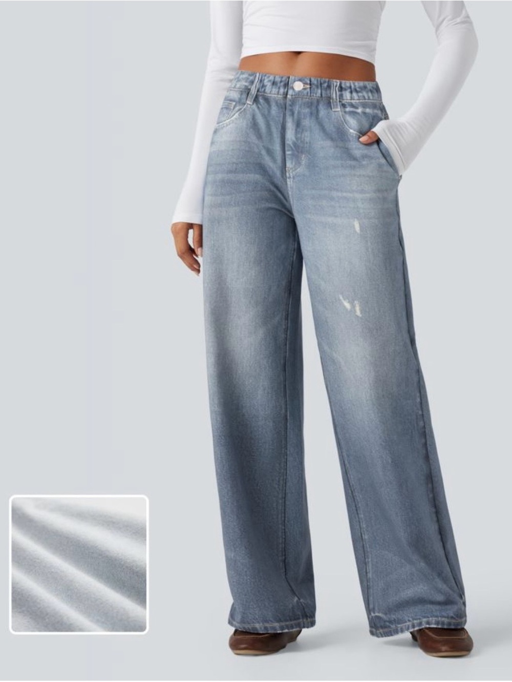 HALARA Mid Rise Denim Print French Terry Casual Sweatpants Jeans with Pockets